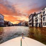 Venice from a boat while a storm is in view